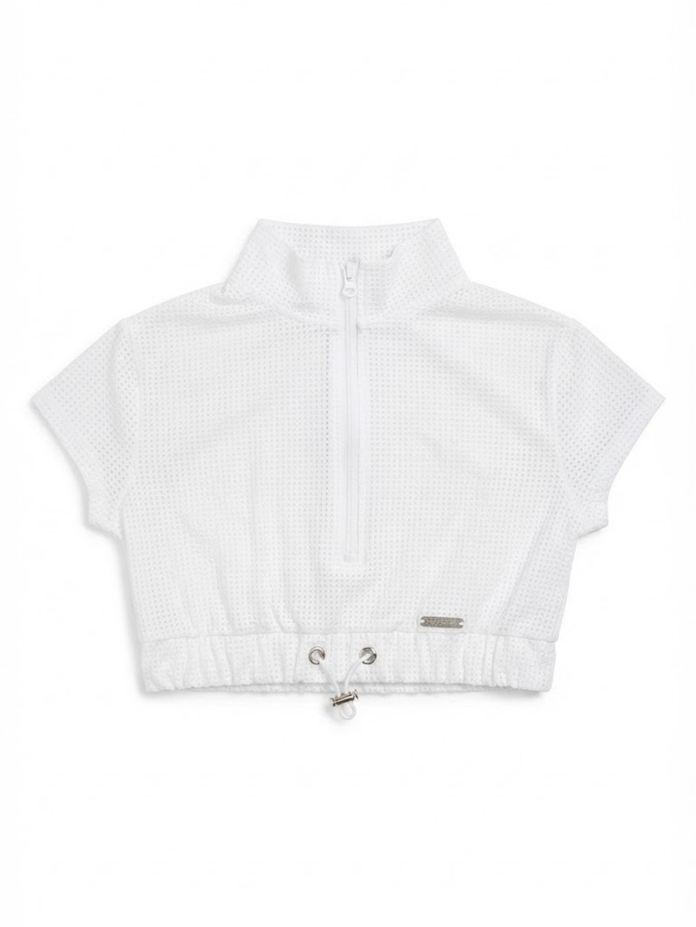 Bombshell Sportswear White Short-Sleeve Half-Zip Crop Top